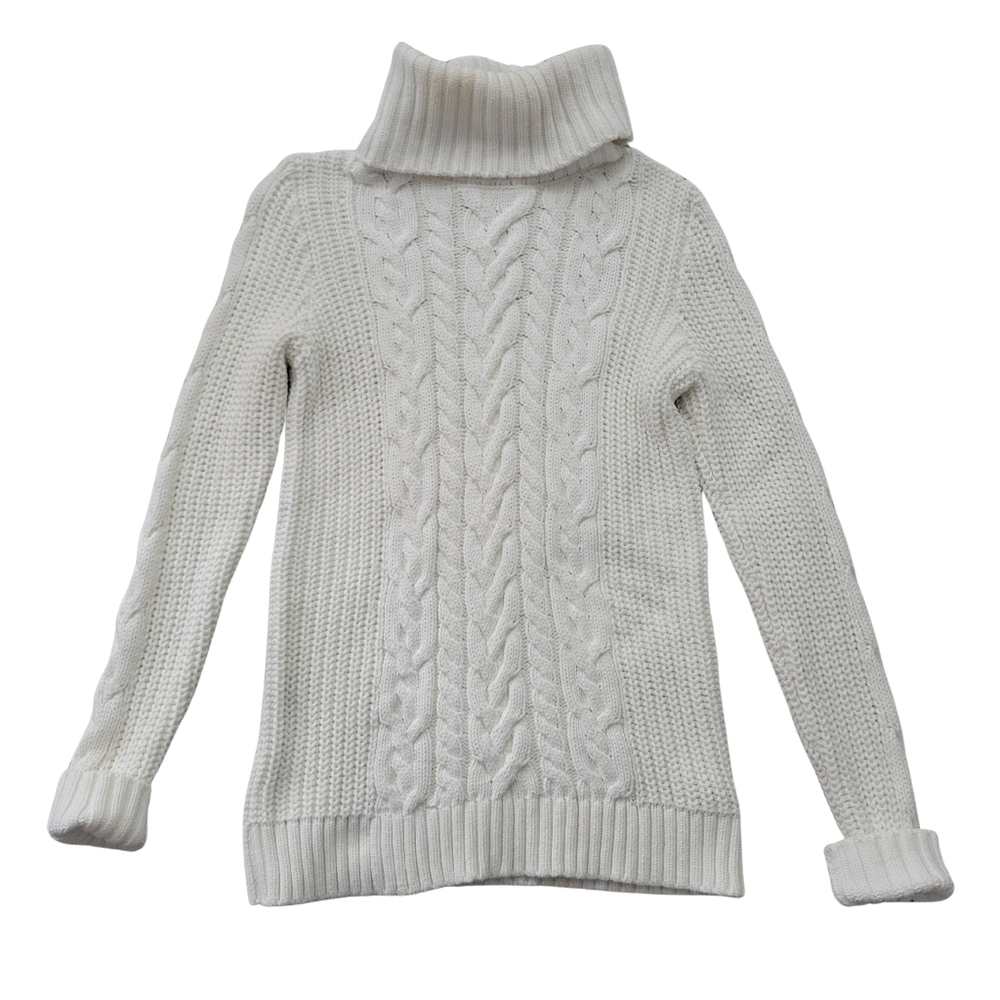 Gap Long Cable Knit Turtleneck Sweater Womens S White Preppy Fisherman Academia